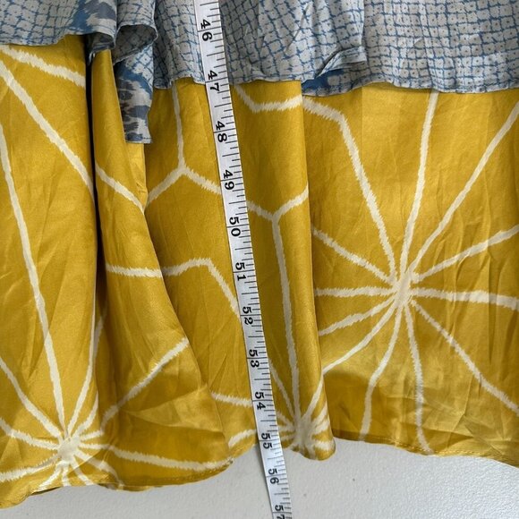 Territory Ahead Wrap Maxi Dress Womens 16 Geometric 100% Silk Gray Blue Yellow - Picture 8 of 9